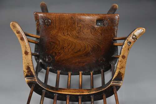 Mid 18th century primitive ash and elm comb back armchair with exceptional original patina