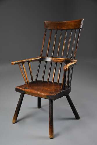 Mid 18th century primitive ash and elm comb back armchair with exceptional original patina