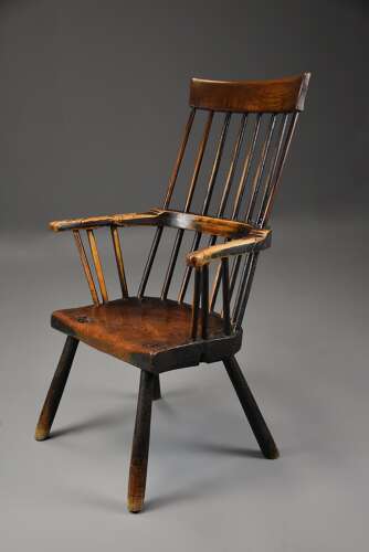Mid 18th century primitive ash and elm comb back armchair with exceptional original patina