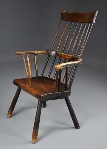 Mid 18th century primitive ash and elm comb back armchair with exceptional original patina