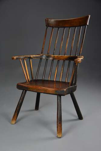 Mid 18th century primitive ash and elm comb back armchair with exceptional original patina