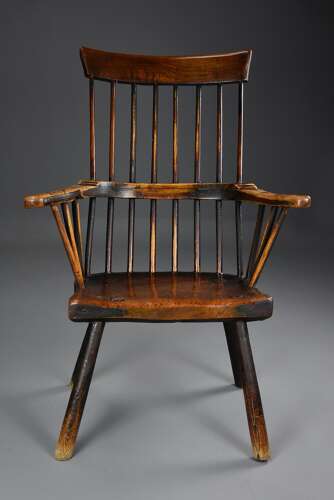 Mid 18th century primitive ash and elm comb back armchair with exceptional original patina