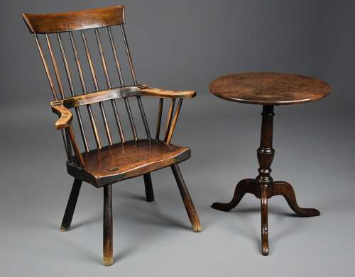 Mid 18th century primitive ash and elm comb back armchair with exceptional original patina