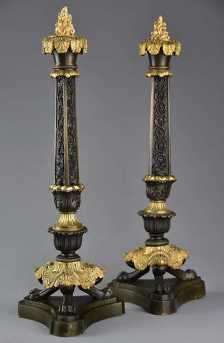 Pair of superb 19thc French Régence style bronze and gilt bronze three branch candelabra