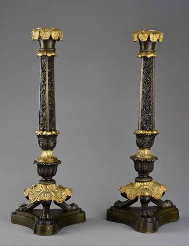 Pair of superb 19thc French Régence style bronze and gilt bronze three branch candelabra