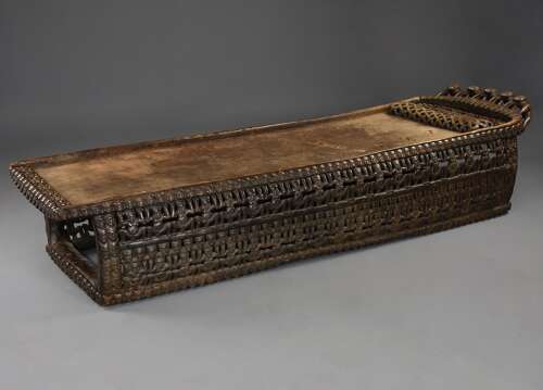 19thc hand carved hardwood African Bamileke ceremonial bed (or coffee table)