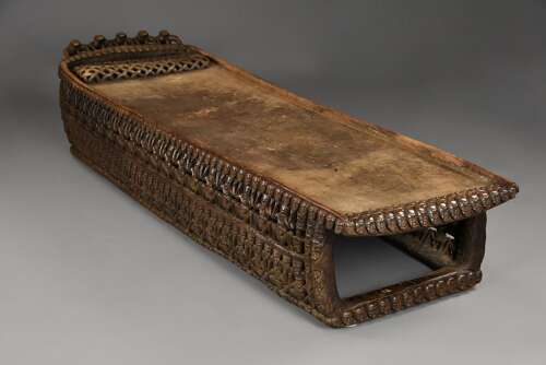 19thc hand carved hardwood African Bamileke ceremonial bed (or coffee table)