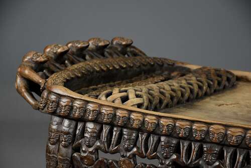 19thc hand carved hardwood African Bamileke ceremonial bed (or coffee table)
