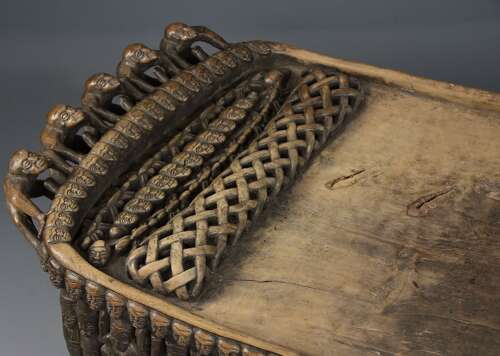 19thc hand carved hardwood African Bamileke ceremonial bed (or coffee table)