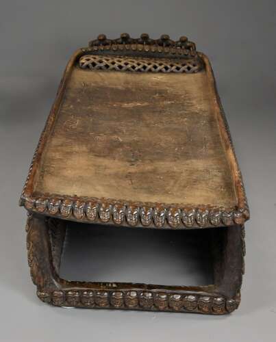 19thc hand carved hardwood African Bamileke ceremonial bed (or coffee table)