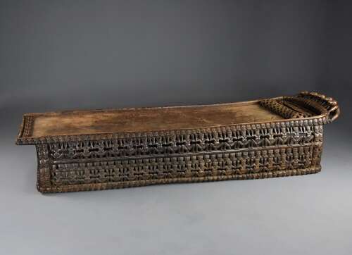 19thc hand carved hardwood African Bamileke ceremonial bed (or coffee table)