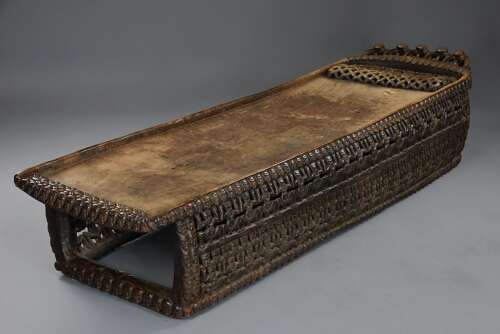 19thc hand carved hardwood African Bamileke ceremonial bed (or coffee table)