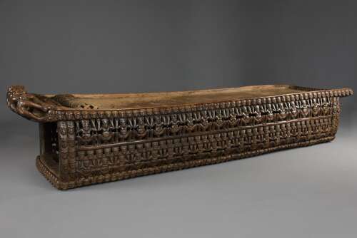 19thc hand carved hardwood African Bamileke ceremonial bed (or coffee table)