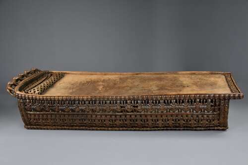 19thc hand carved hardwood African Bamileke ceremonial bed (or coffee table)