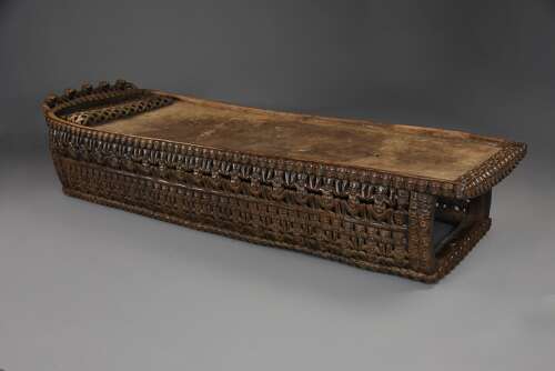 19thc hand carved hardwood African Bamileke ceremonial bed (or coffee table)
