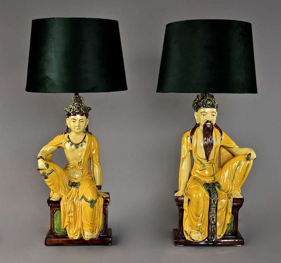 Pair of mid 20th century Italian table lamps of Chinese Ming style figures