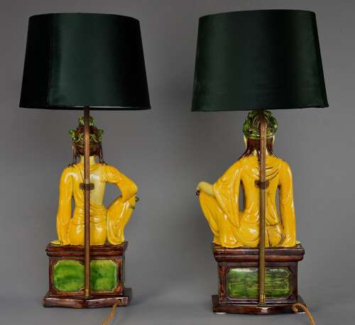 Pair of mid 20th century Italian table lamps of Chinese Ming style figures