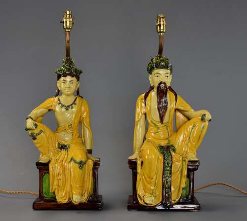 Pair of mid 20th century Italian table lamps of Chinese Ming style figures