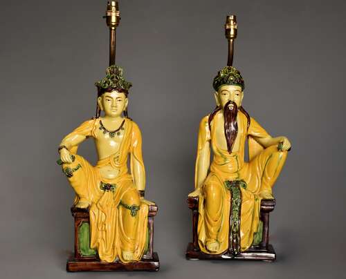 Pair of mid 20th century Italian table lamps of Chinese Ming style figures