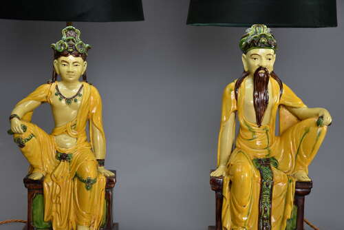 Pair of mid 20th century Italian table lamps of Chinese Ming style figures