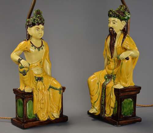 Pair of mid 20th century Italian table lamps of Chinese Ming style figures