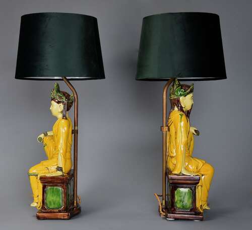 Pair of mid 20th century Italian table lamps of Chinese Ming style figures