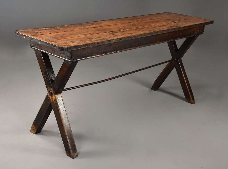 Early 19th century sycamore trestle ended tavern table of fine patina