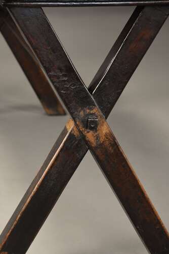 Early 19th century sycamore trestle ended tavern table of fine patina