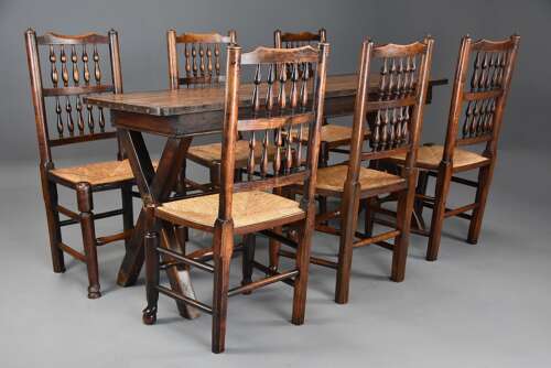 Early 19th century sycamore trestle ended tavern table of fine patina