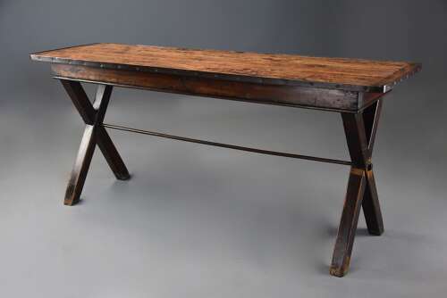 Early 19th century sycamore trestle ended tavern table of fine patina