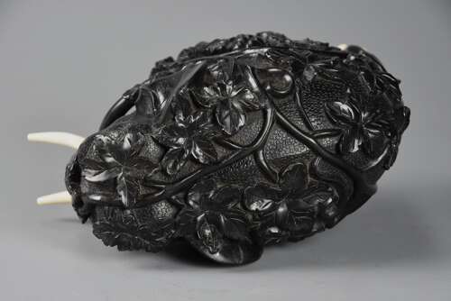 Rare 19thc finely carved Ceylonese ebony elephant from the Galle district
