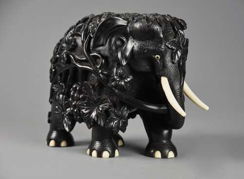 Rare 19thc finely carved Ceylonese ebony elephant from the Galle district