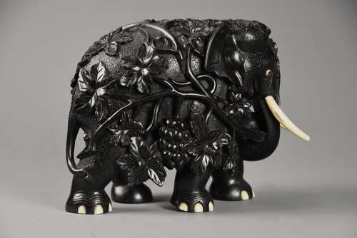 Rare 19thc finely carved Ceylonese ebony elephant from the Galle district