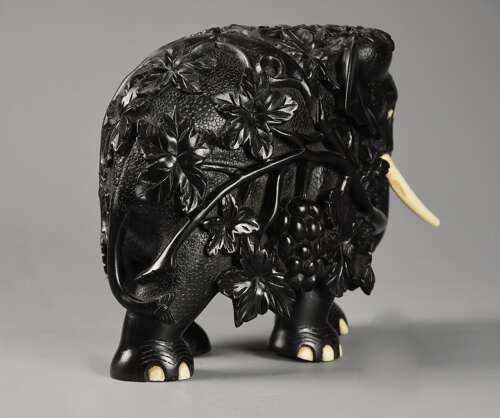 Rare 19thc finely carved Ceylonese ebony elephant from the Galle district