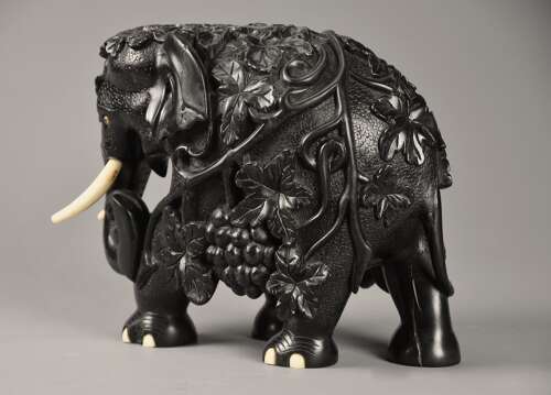 Rare 19thc finely carved Ceylonese ebony elephant from the Galle district