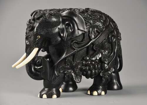 Rare 19thc finely carved Ceylonese ebony elephant from the Galle district