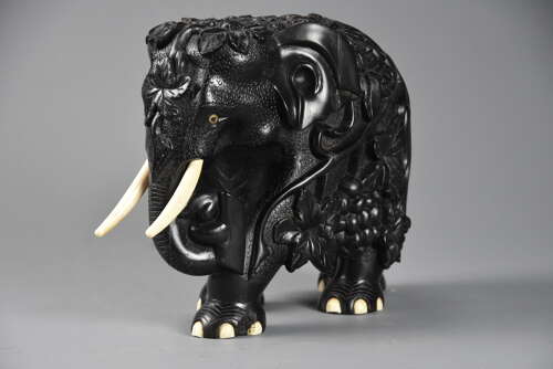 Rare 19thc finely carved Ceylonese ebony elephant from the Galle district