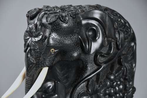 Rare 19thc finely carved Ceylonese ebony elephant from the Galle district