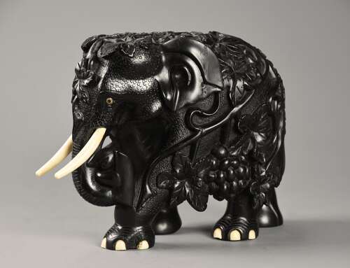 Rare 19thc finely carved Ceylonese ebony elephant from the Galle district