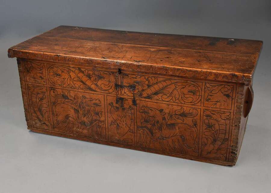 Early 17th century North Italian Cypress wood chest of superb original patina