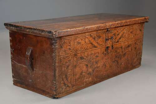 Early 17th century North Italian Cypress wood chest of superb original patina