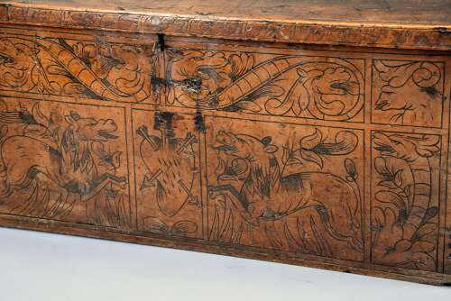 Early 17th century North Italian Cypress wood chest of superb original patina