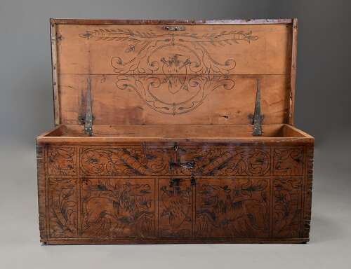 Early 17th century North Italian Cypress wood chest of superb original patina