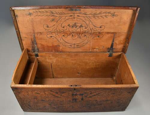 Early 17th century North Italian Cypress wood chest of superb original patina