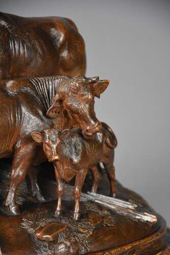 Finely carved late 19thc Black Forest linden wood cattle group, stamped ‘J HUGGLER