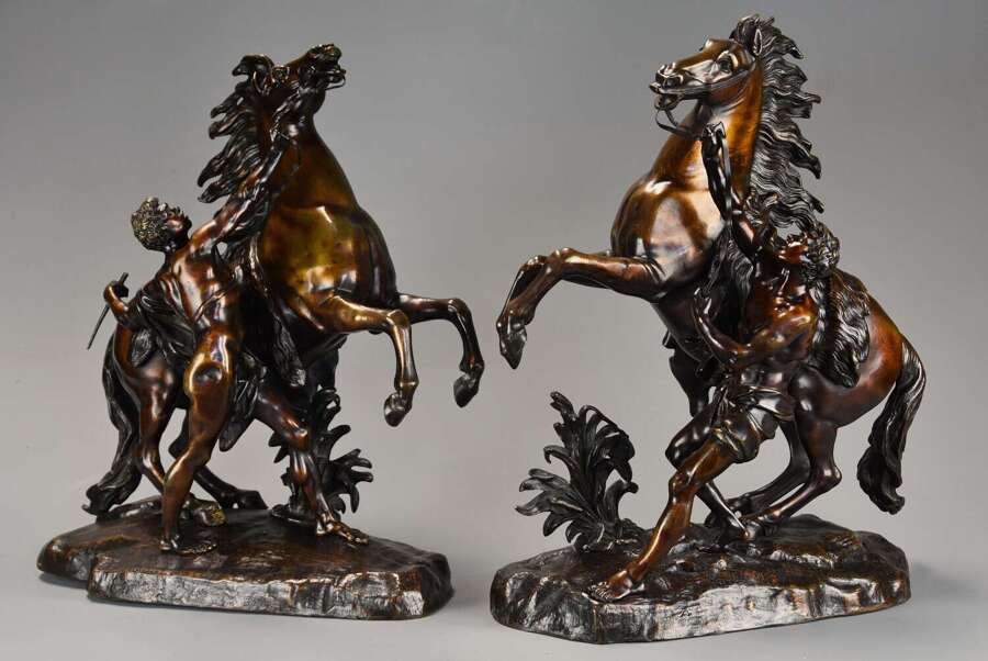 Pair of fine quality late 19thc bronze Marly horses, after Guillaume Coustou The Elder