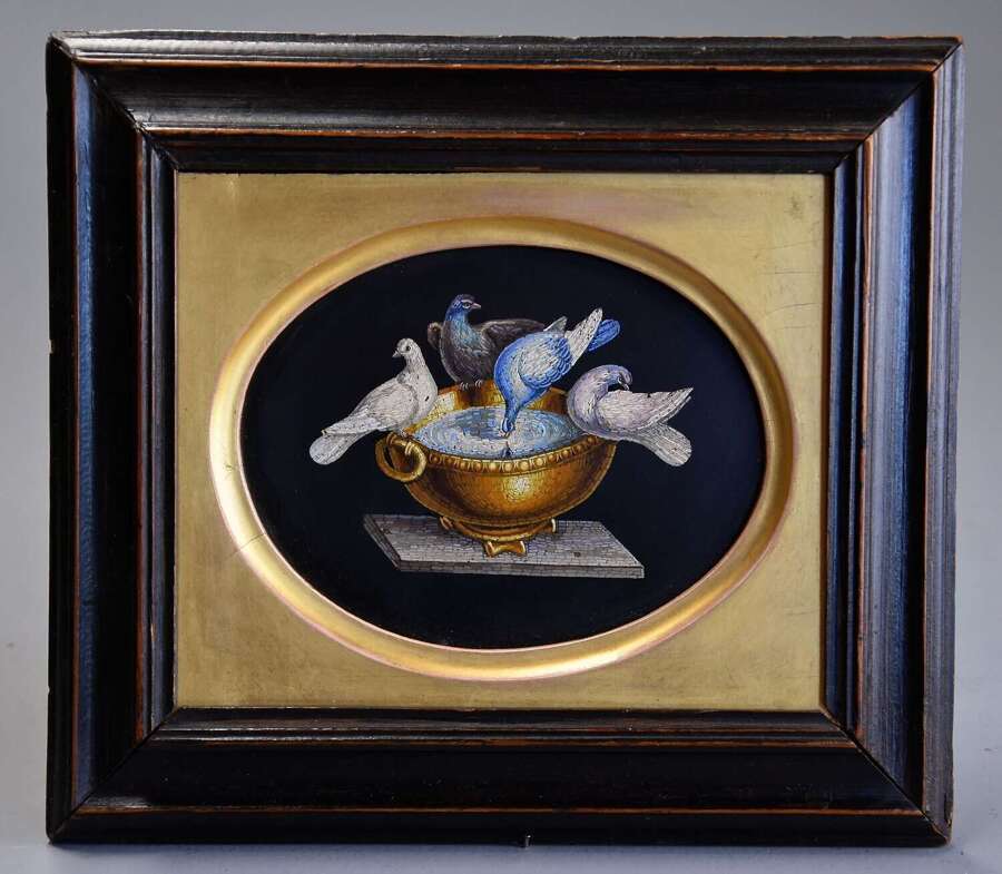 Mid 19th century Italian micromosaic plaque of the Doves of Pliny or The Capitoline Doves
