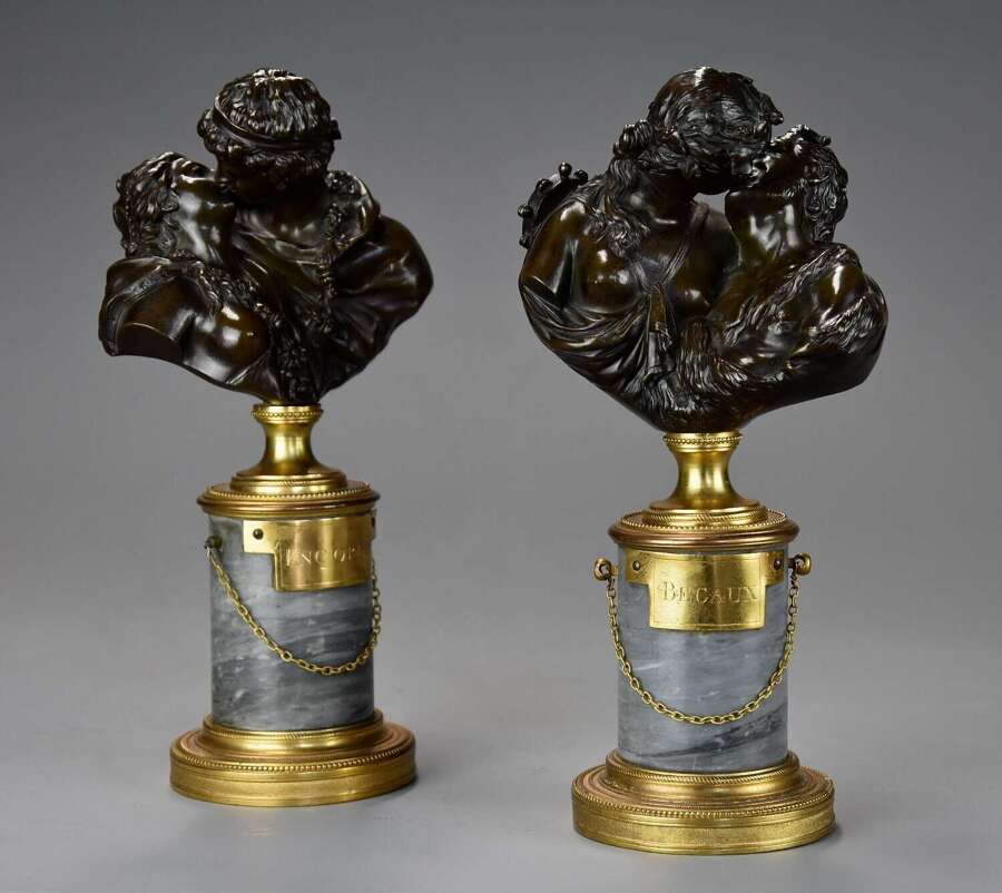 Pair of mid 19thc miniature bronze figures of &lsquo;Le Baiser Donne&rsquo; & &lsquo;Le Baiser Rendu&rsquo;